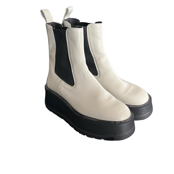 FREE PEOPLE Imogen Chelsea Platform Leather White Black Boots - Picture 7 of 14